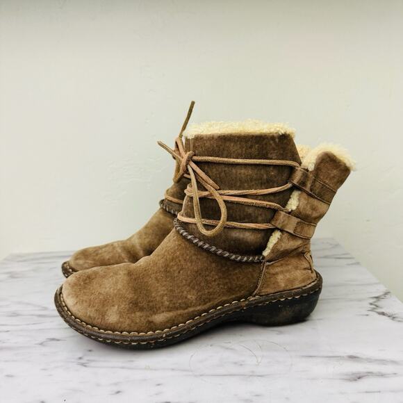 UGG Caspia Brown Leather Winter Ankle Boots Women’s Size 6 - Picture 1 of 9